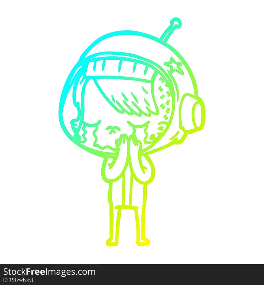 Cold Gradient Line Drawing Cartoon Crying Astronaut Girl