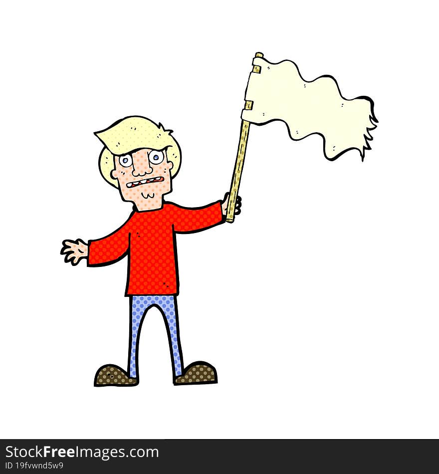 cartoon man waving white flag