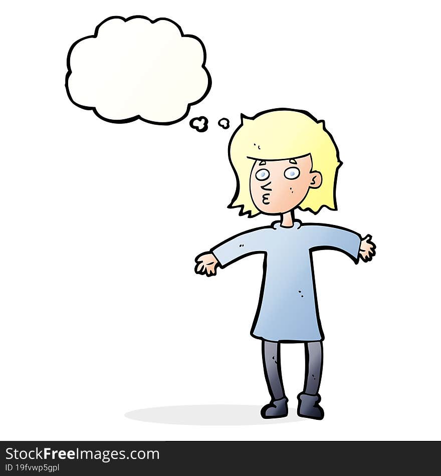 cartoon nervous woman with thought bubble