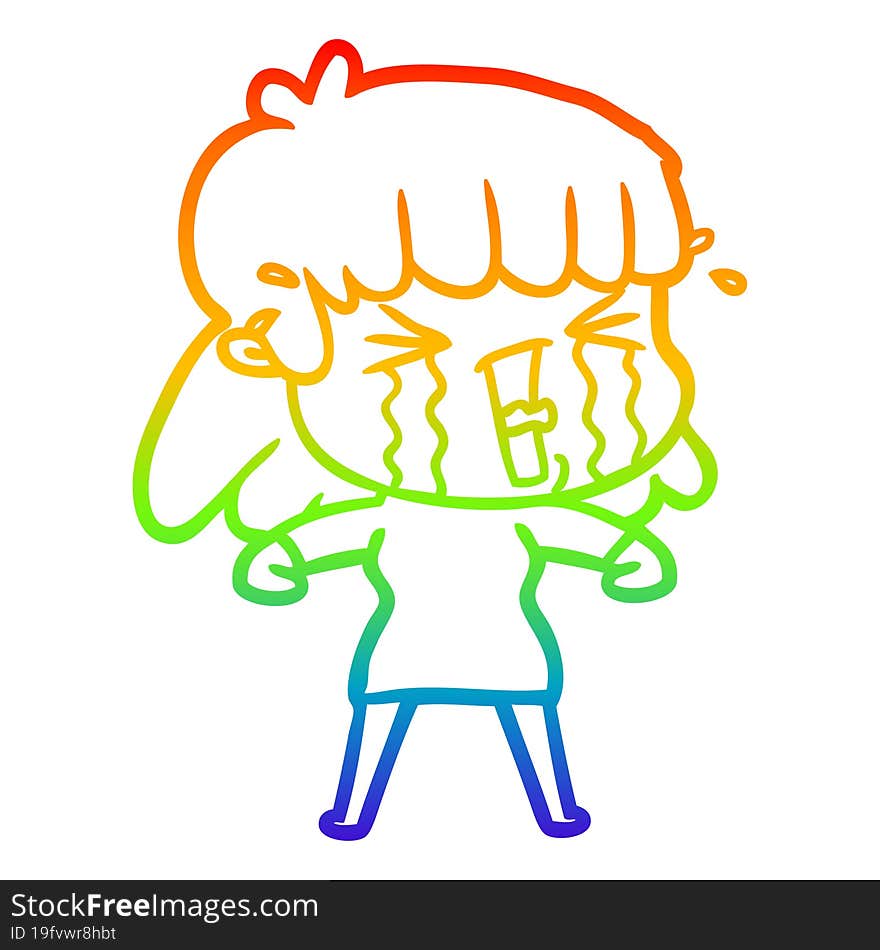 rainbow gradient line drawing cartoon woman in tears