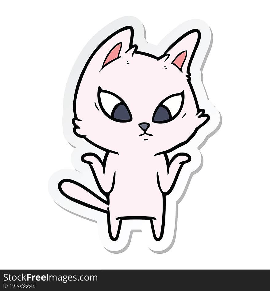 Sticker Of A Confused Cartoon Cat Shrugging Shoulders