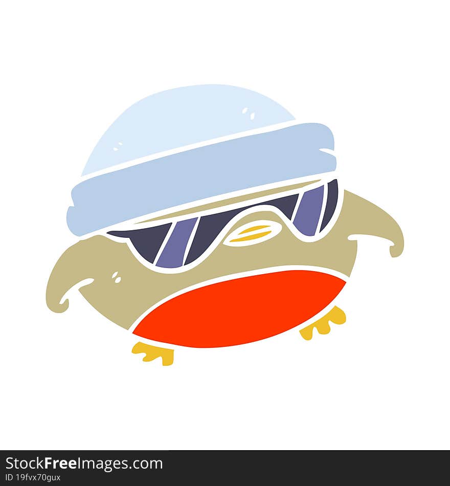 cool christmas robin flat color style cartoon with sunglasses