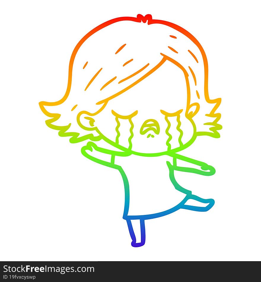 rainbow gradient line drawing of a cartoon girl crying