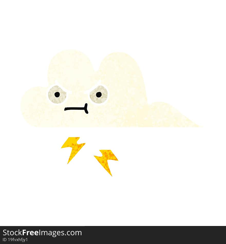 retro illustration style cartoon thunder cloud