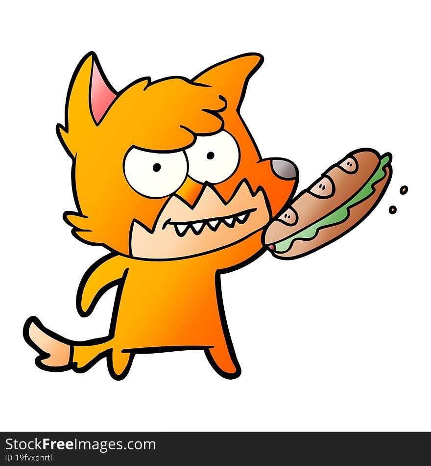 cartoon grinning fox with sandwich. cartoon grinning fox with sandwich