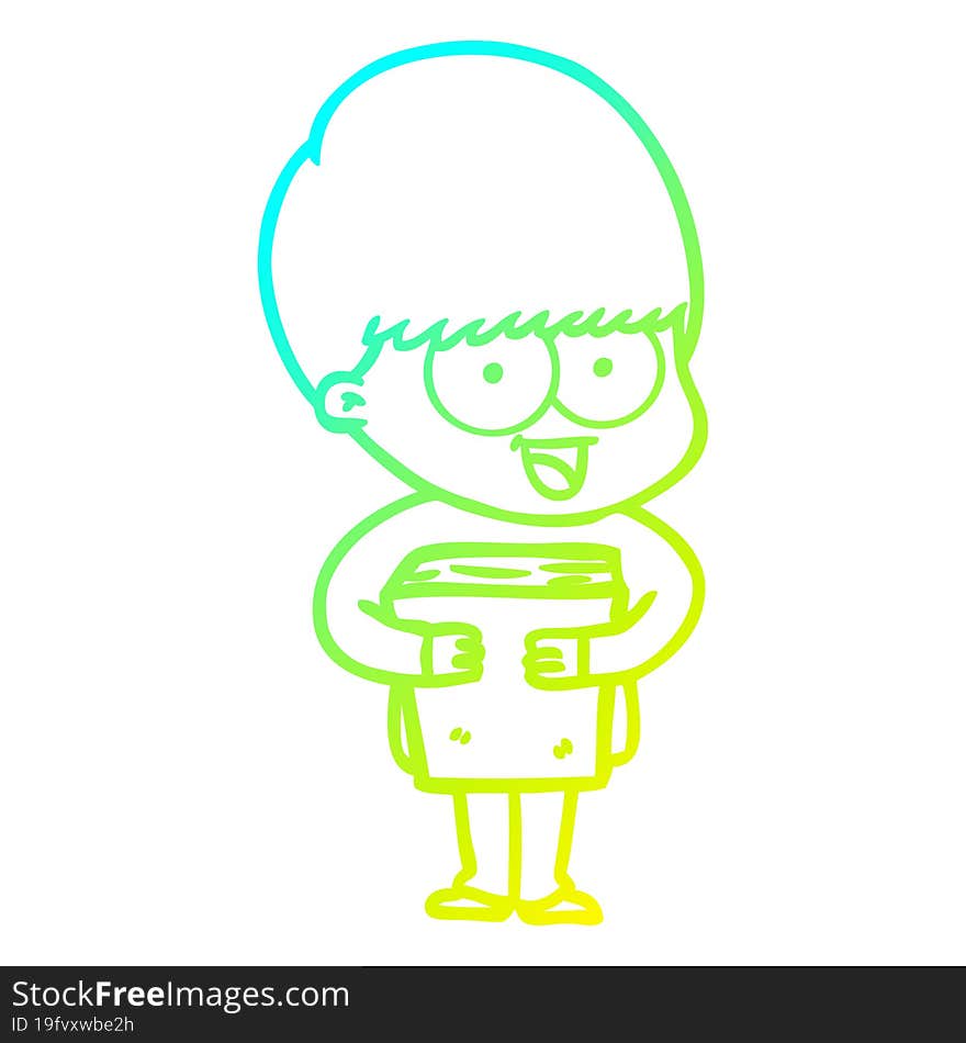 Cold Gradient Line Drawing Happy Cartoon Boy