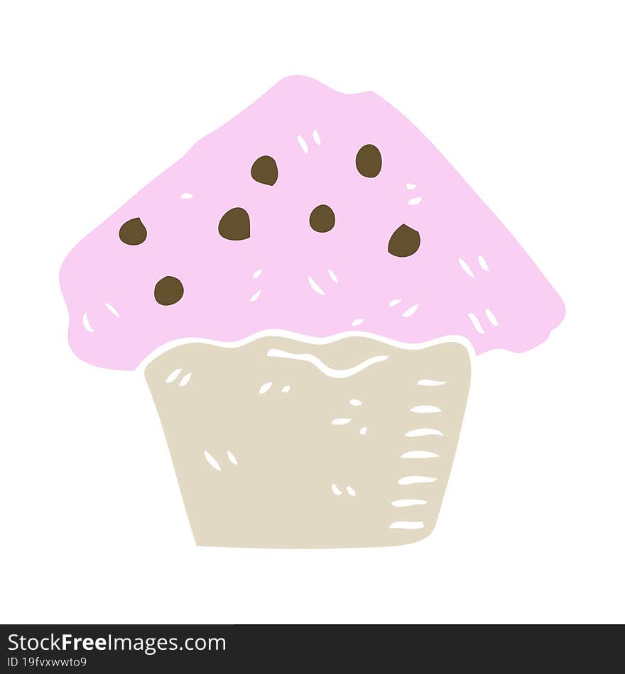 Flat Color Illustration Of A Cartoon Strawberry Muffin