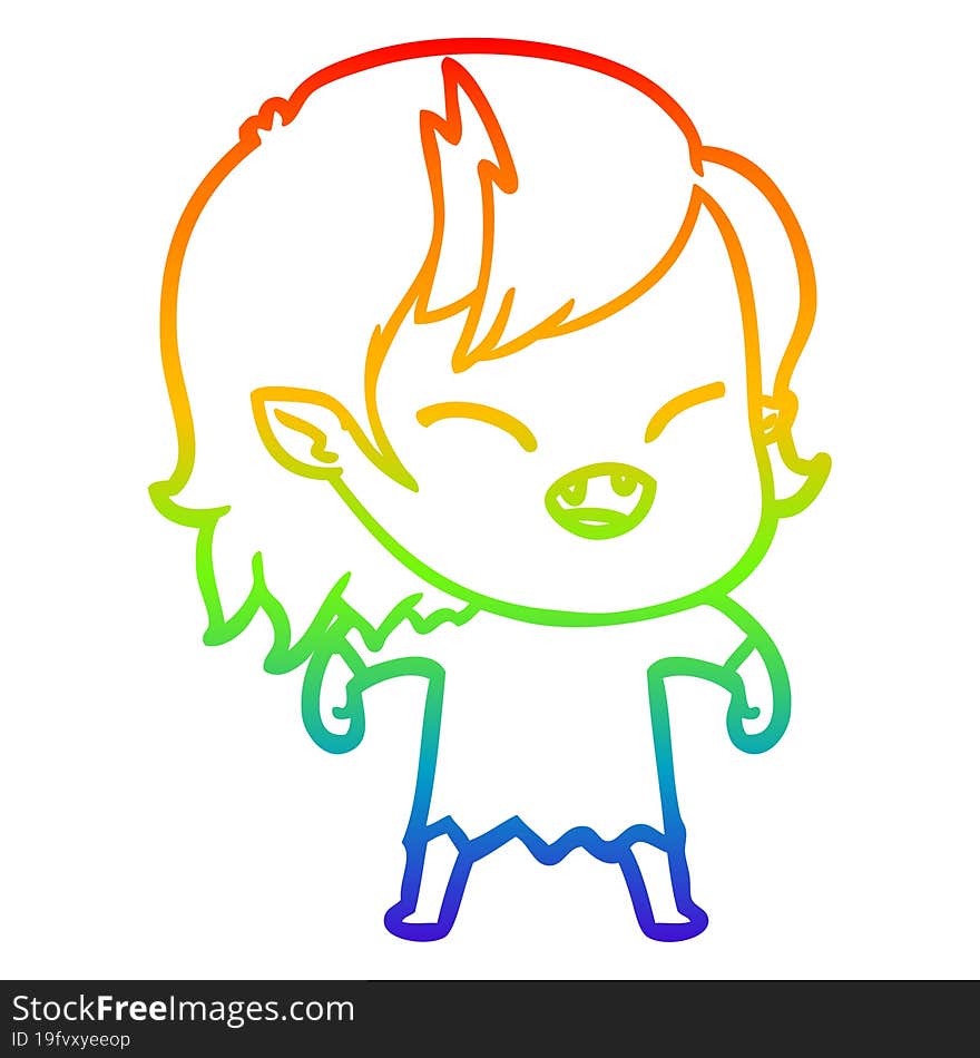 rainbow gradient line drawing cartoon laughing vampire girl