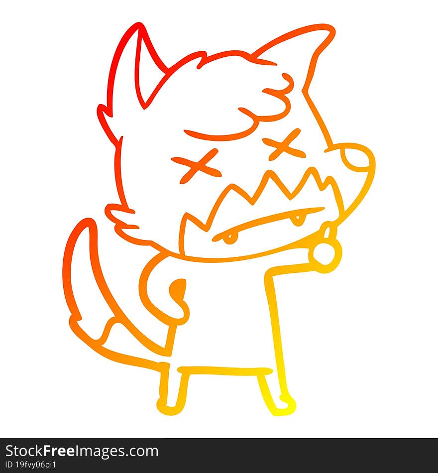 Warm Gradient Line Drawing Cartoon Dead Fox