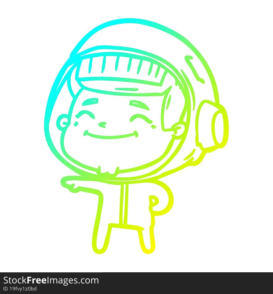 cold gradient line drawing of a happy cartoon astronaut