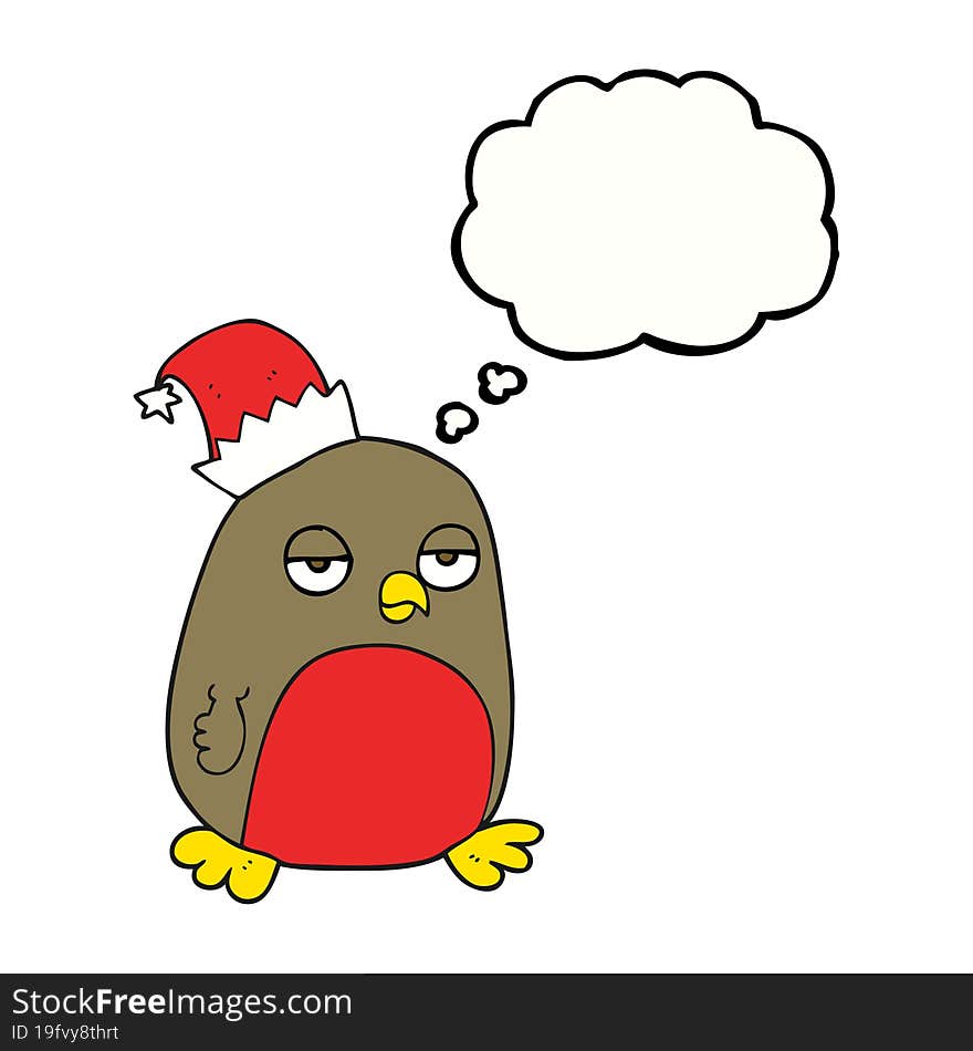 thought bubble cartoon christmas robin wearing santa hat