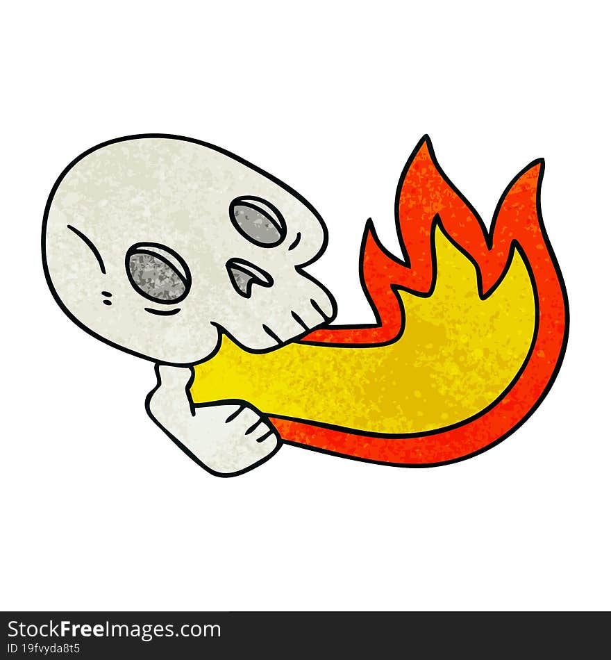 fire breathing quirky hand drawn cartoon skull