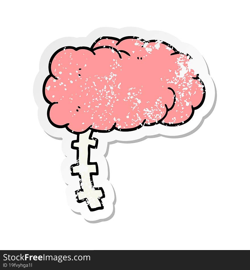 distressed sticker of a cartoon brain