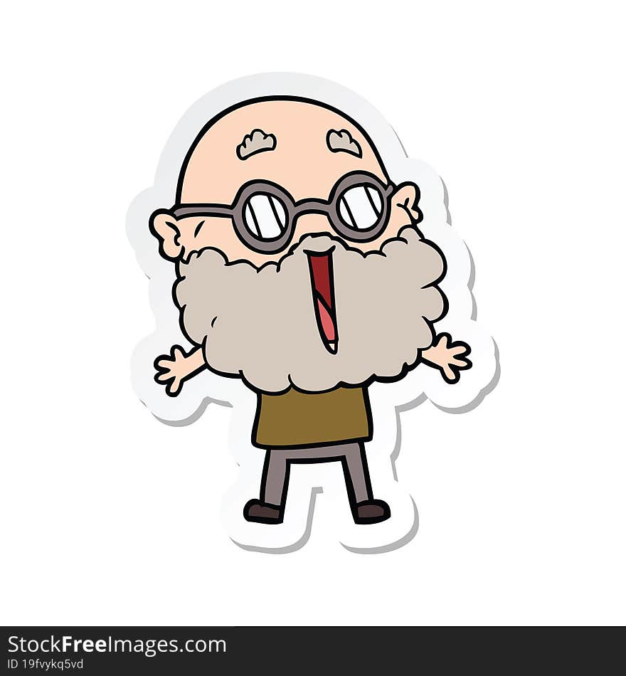 sticker of a cartoon joyful man with beard