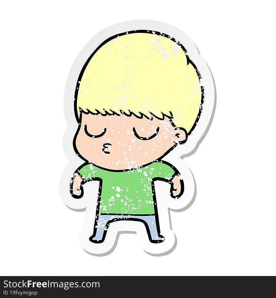 distressed sticker of a cartoon calm boy