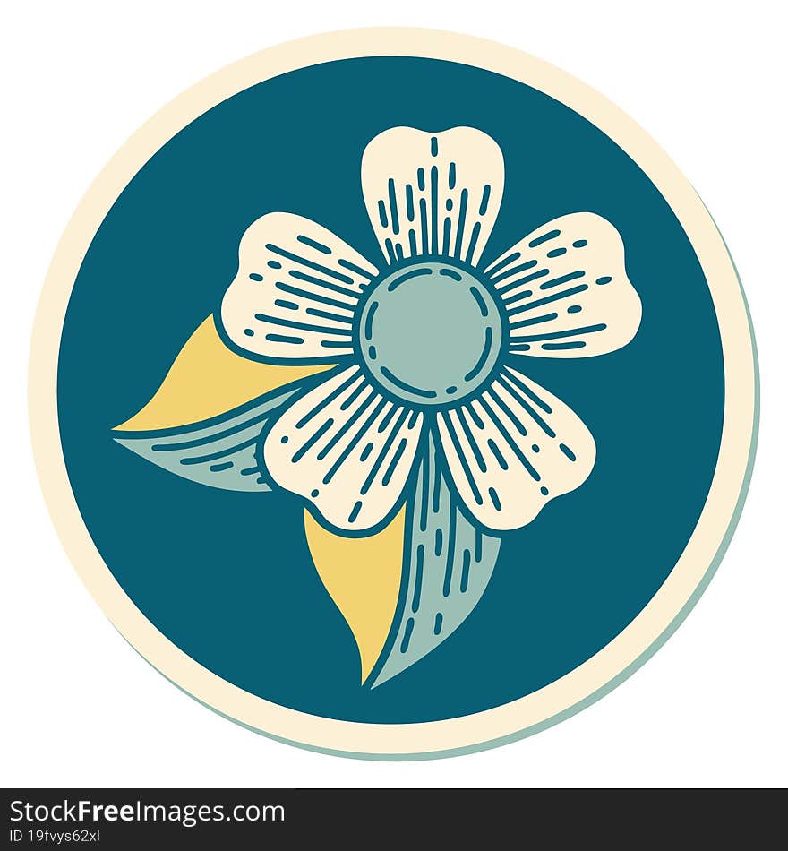 sticker of tattoo in traditional style of a flower. sticker of tattoo in traditional style of a flower