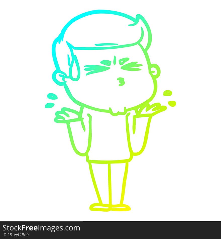 Cold Gradient Line Drawing Cartoon Man Sweating