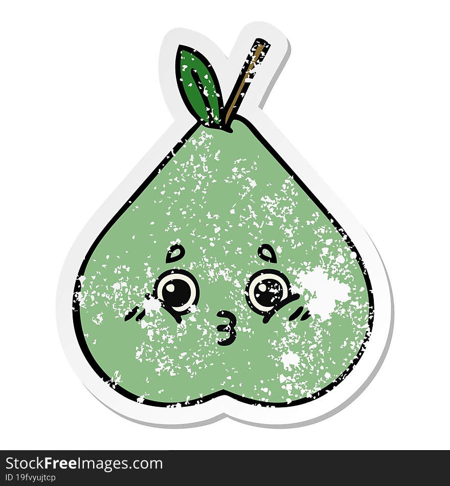 distressed sticker of a cute cartoon green pear