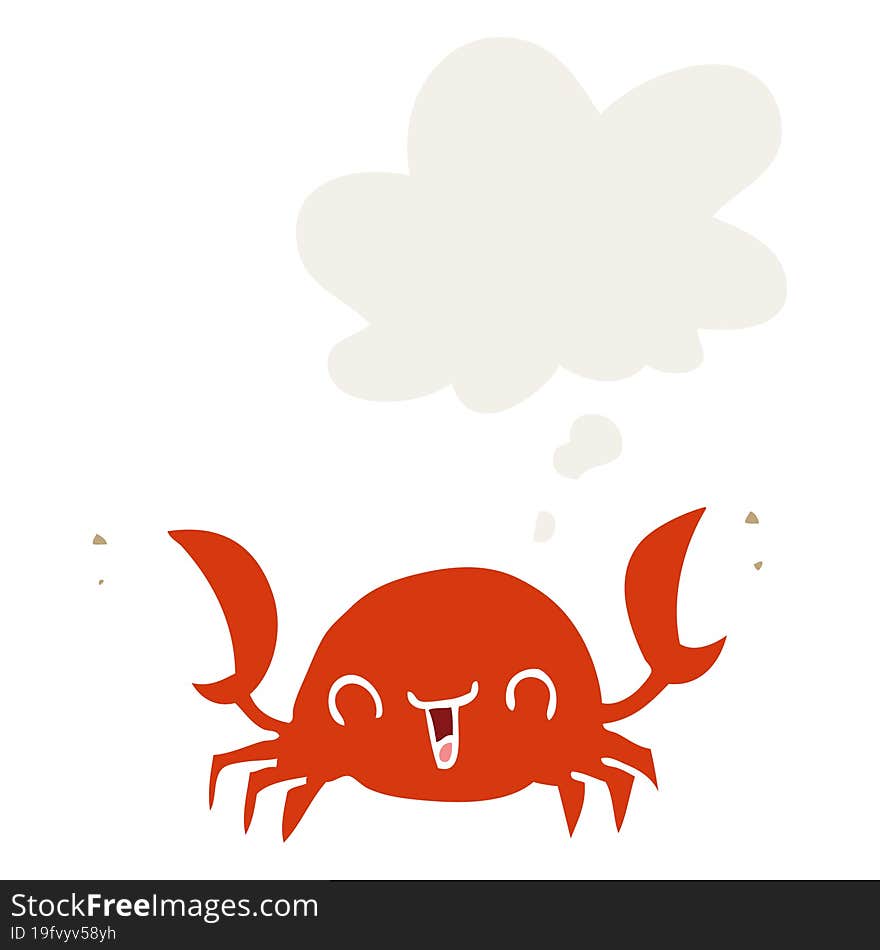 cartoon crab with thought bubble in retro style