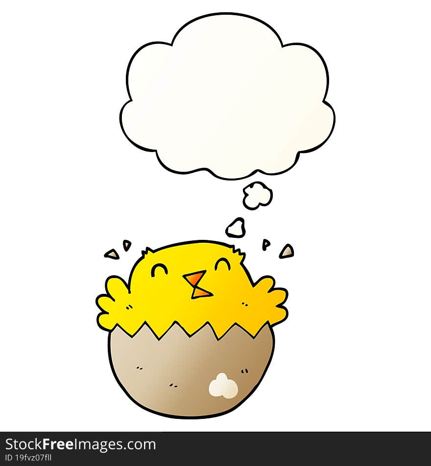 Cartoon Hatching Chick And Thought Bubble In Smooth Gradient Style