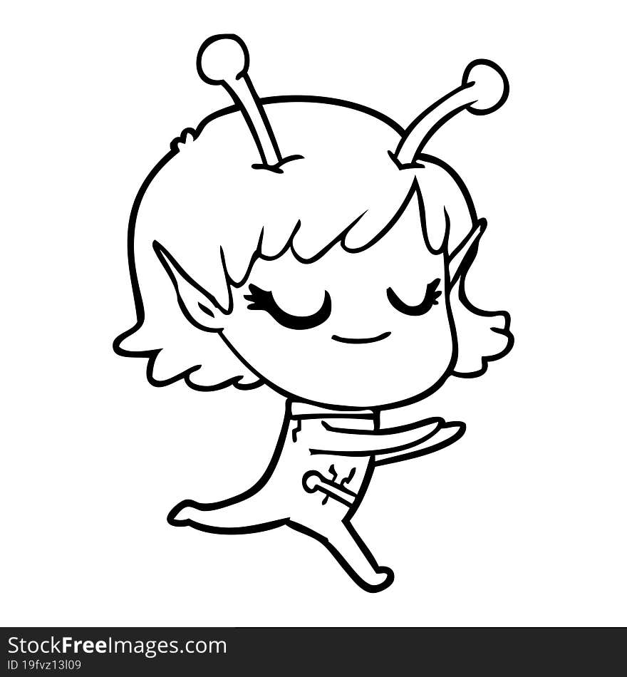 smiling alien girl cartoon running. smiling alien girl cartoon running