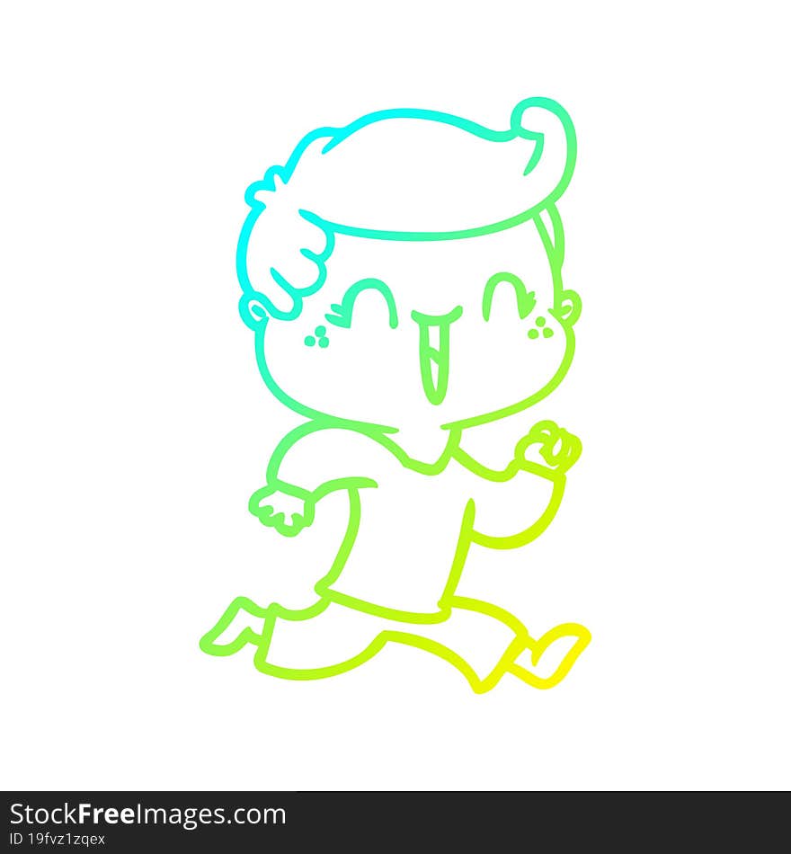 cold gradient line drawing of a cartoon laughing boy