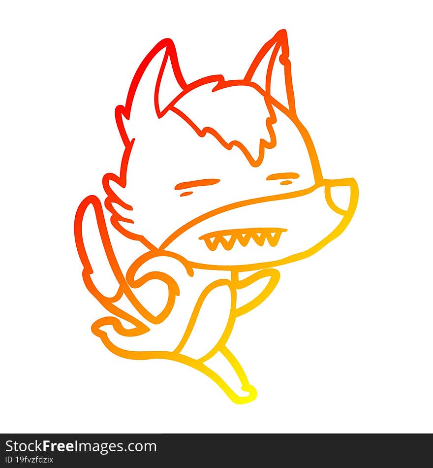 warm gradient line drawing cartoon wolf running showing teeth