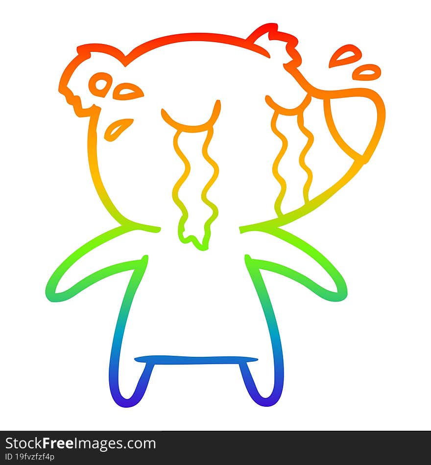 Rainbow Gradient Line Drawing Cartoon Crying Polar Bear