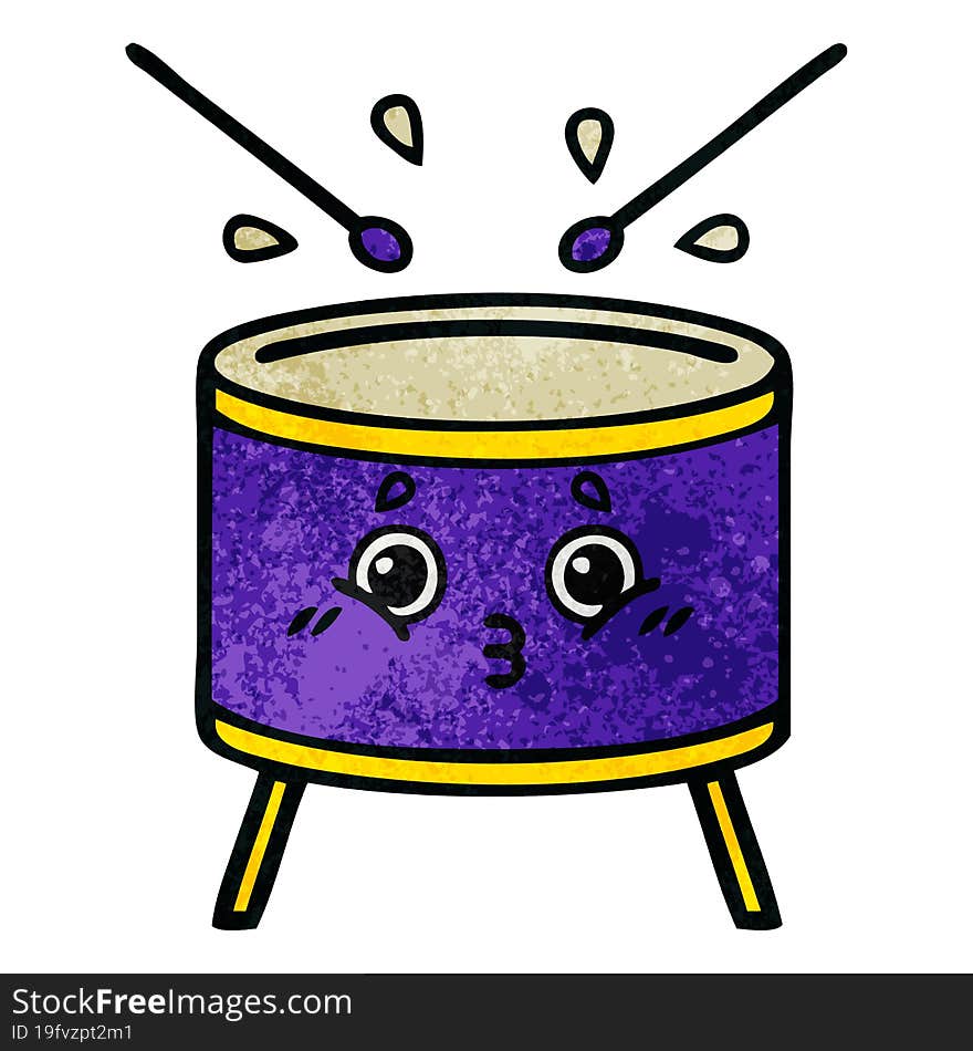 retro grunge texture cartoon of a drum