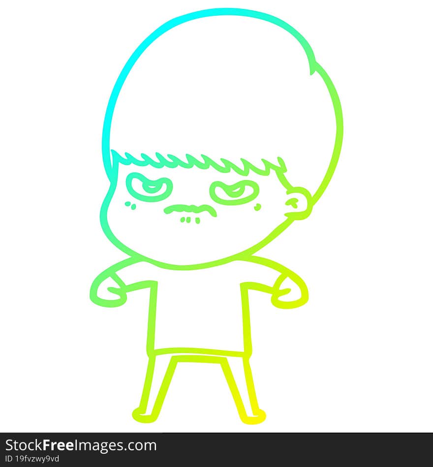 cold gradient line drawing cartoon angry boy