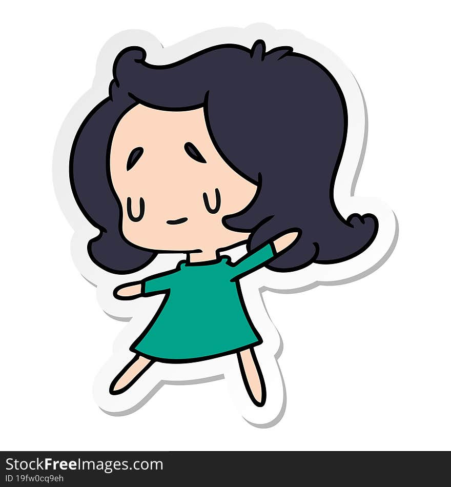 Sticker Cartoon Of A Cute Kawaii Girl