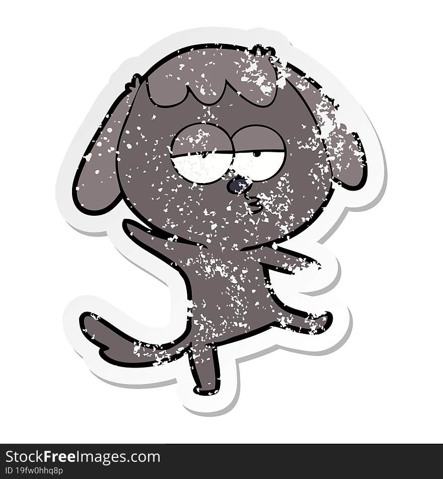 distressed sticker of a cartoon bored dog