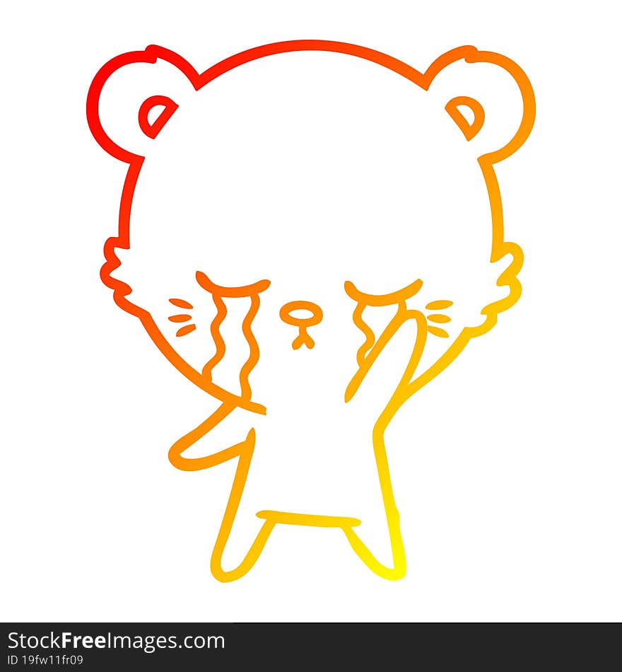 Warm Gradient Line Drawing Crying Cartoon Polarbear