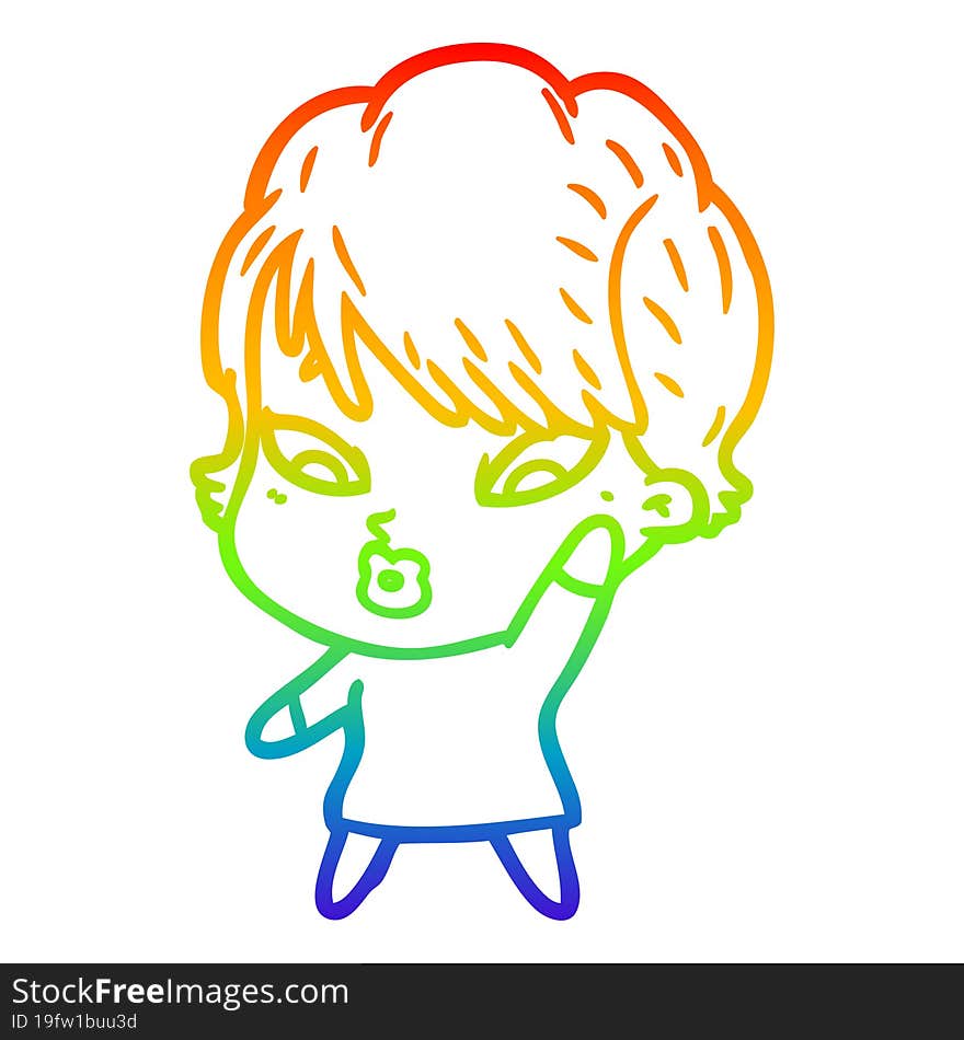 rainbow gradient line drawing of a cartoon woman