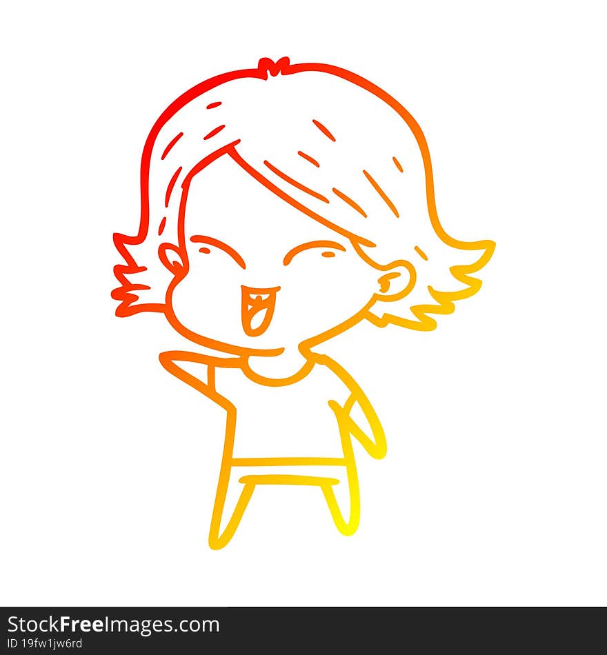 warm gradient line drawing happy cartoon girl