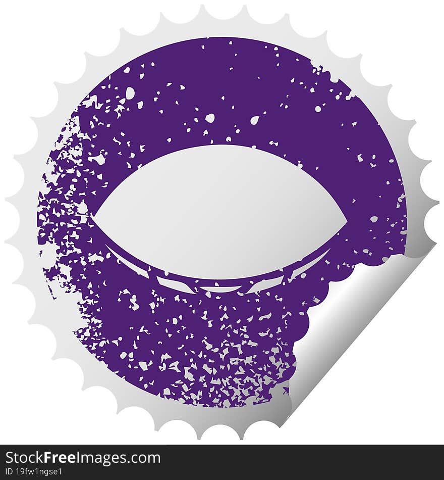 distressed circular peeling sticker symbol of a sleeping eye