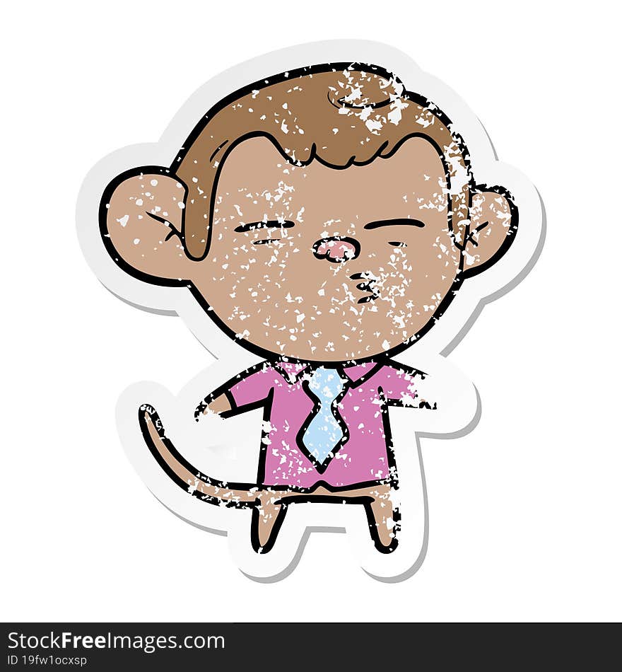 distressed sticker of a cartoon suspicious monkey