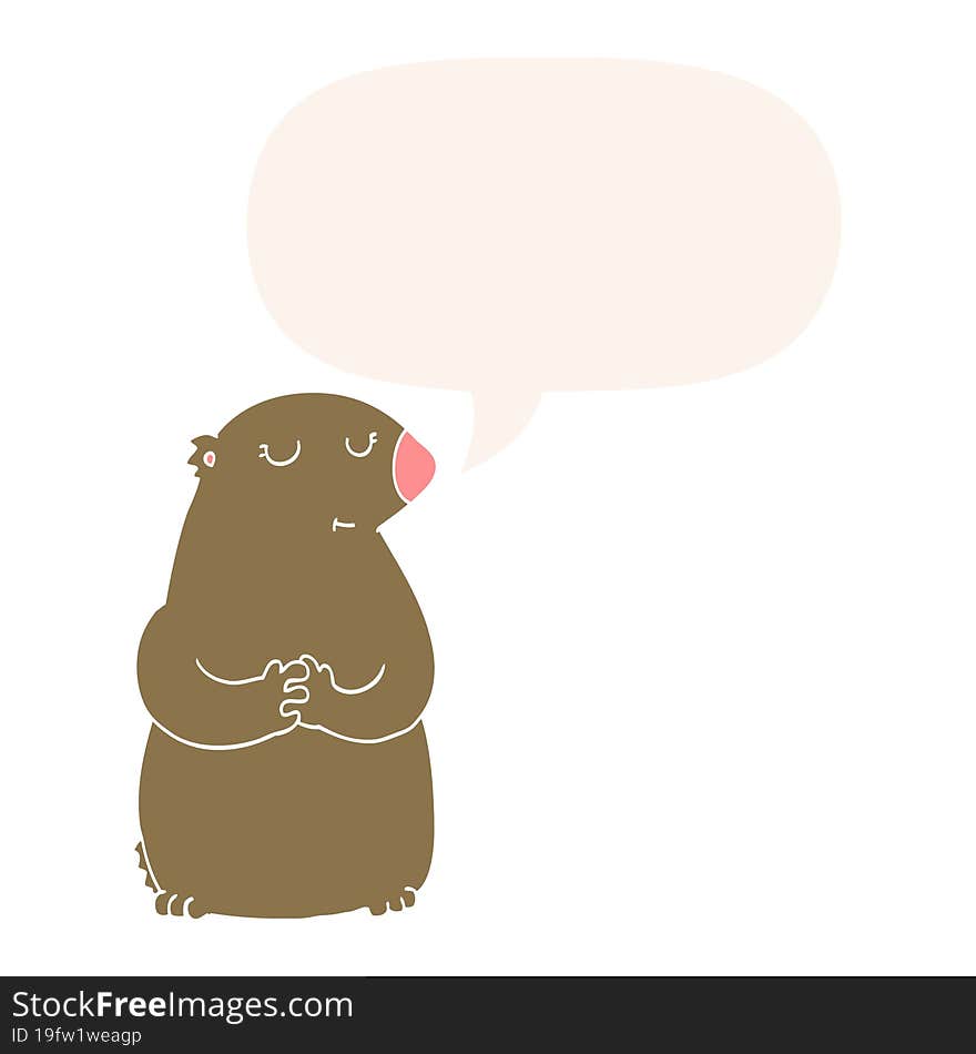 Cute Cartoon Bear And Speech Bubble In Retro Style