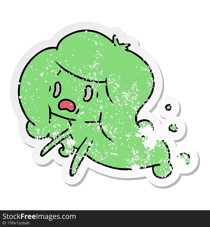 distressed sticker cartoon of kawaii scary ghost