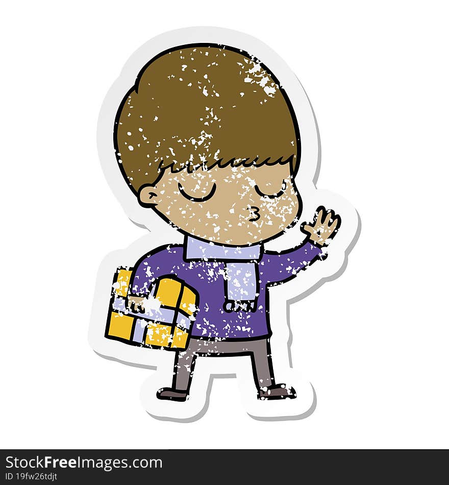 distressed sticker of a cartoon calm boy