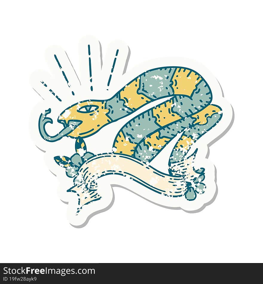 grunge sticker of tattoo style hissing snake