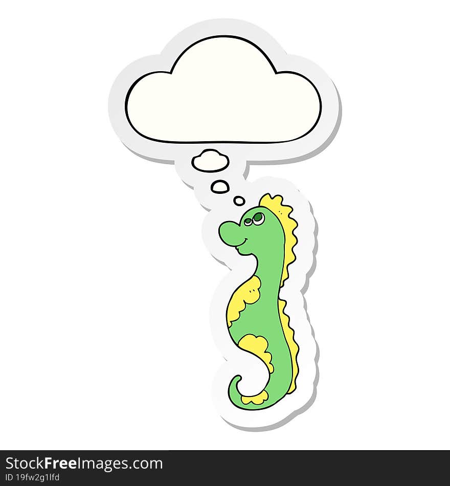 cartoon sea horse and thought bubble as a printed sticker