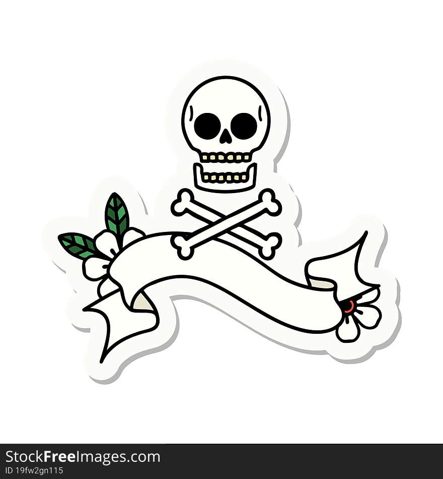 tattoo sticker with banner of cross bones