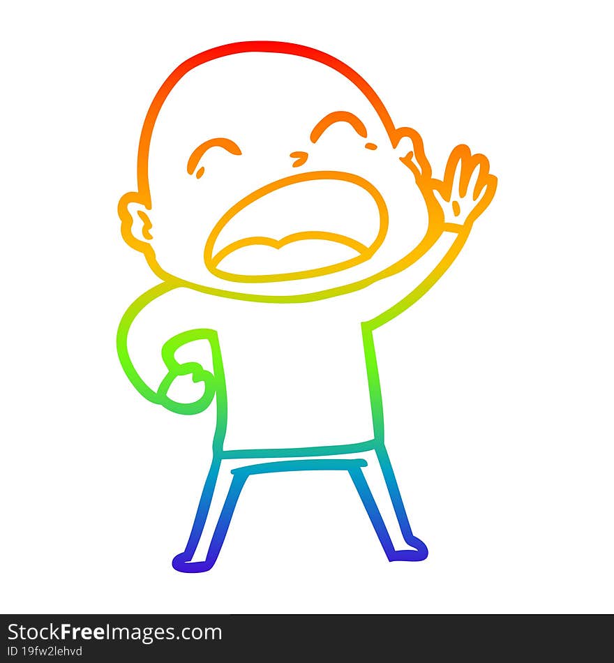 Rainbow Gradient Line Drawing Cartoon Shouting Bald Man