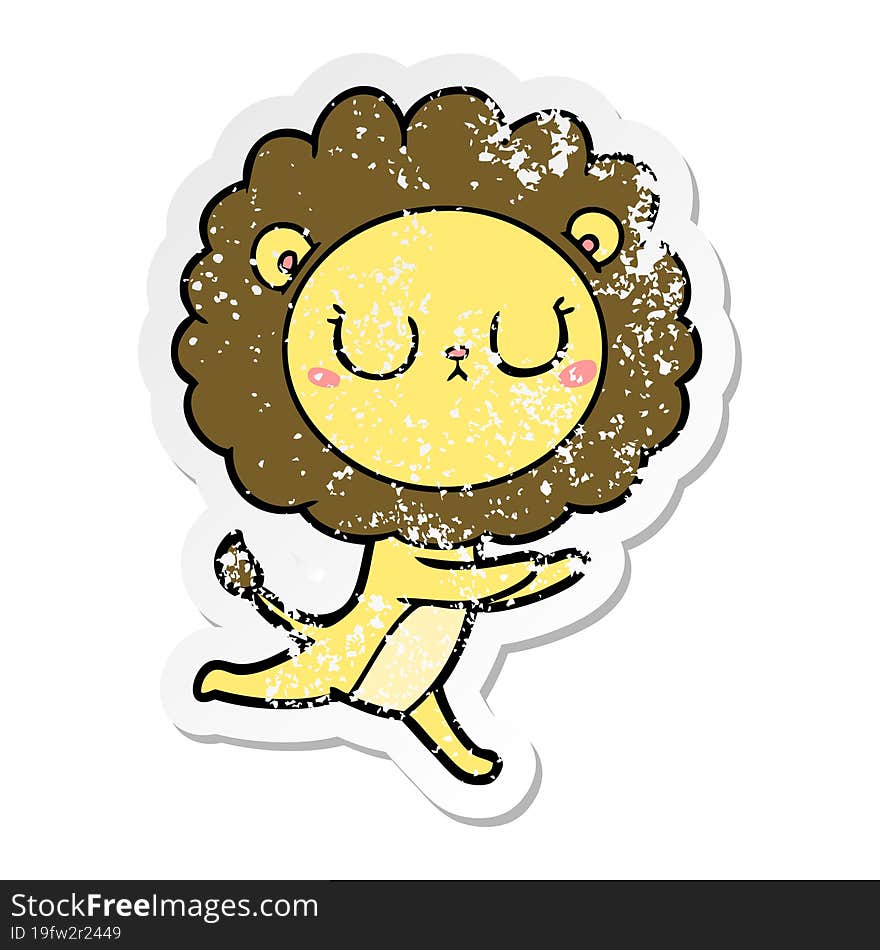 distressed sticker of a cartoon running lion