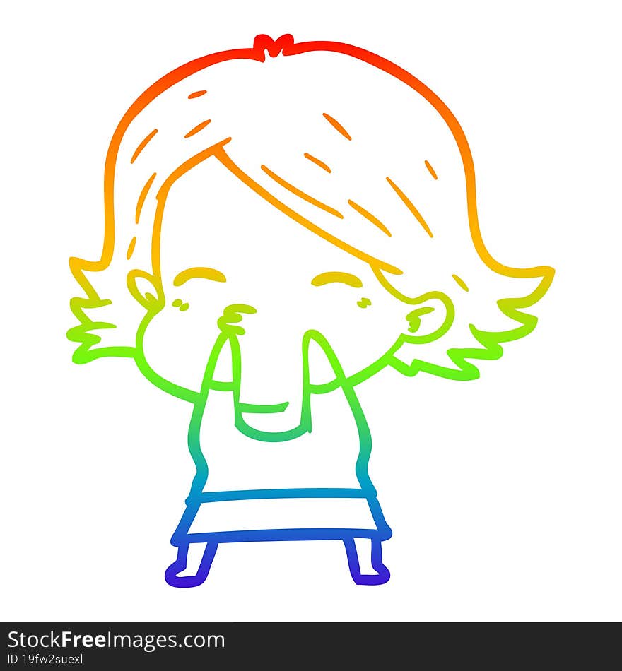 rainbow gradient line drawing of a cartoon woman