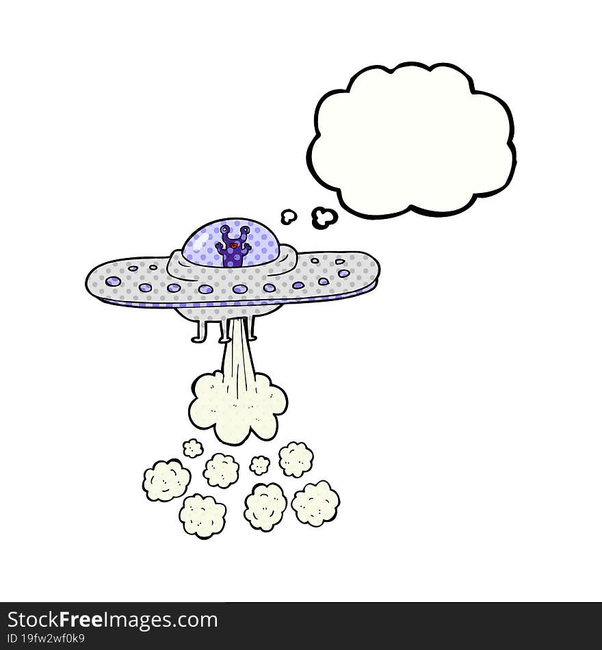 freehand drawn thought bubble cartoon flying saucer