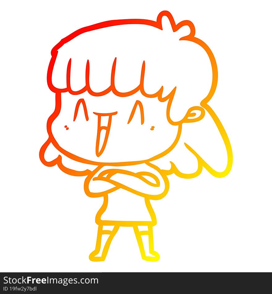 warm gradient line drawing of a cartoon woman