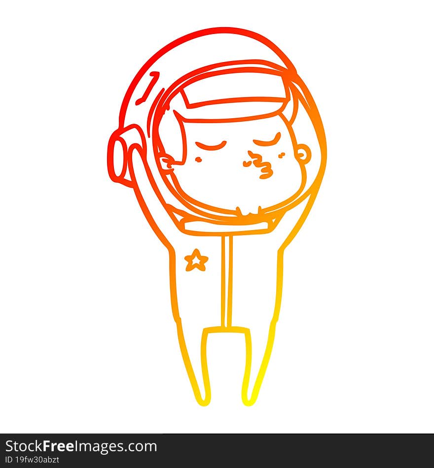 Warm Gradient Line Drawing Cartoon Confident Astronaut