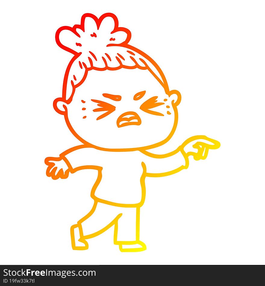 warm gradient line drawing of a cartoon angry woman